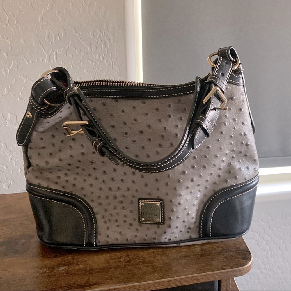Like New Dooney & Bourke Gray and Black Ostrich Hobo